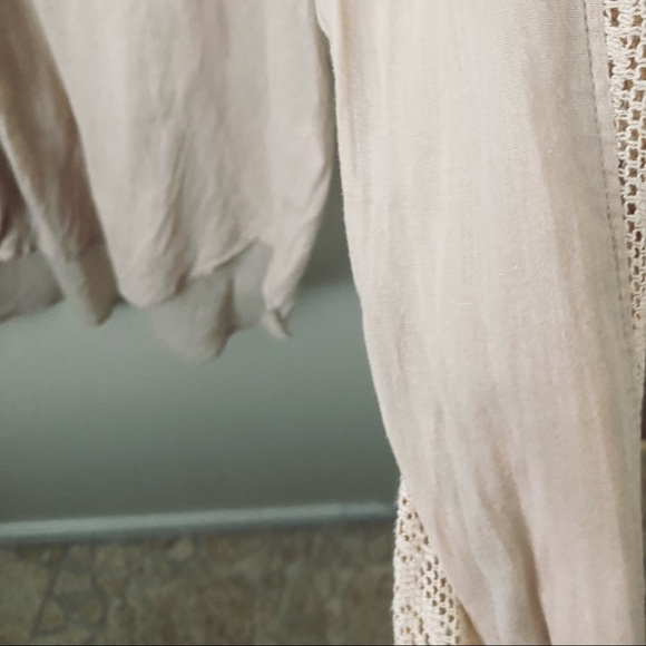 Classic Neutral Tan lace long sleeve shirt with laces at top and back - Picture 5 of 6